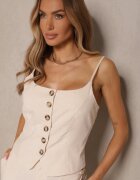 elsa.m by may Compleu elegant bej top cu nasturi și pantaloni largi din viscoză și bumbac Divianne