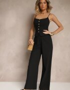 elsa.m by may Compleu Elegant Negru Top cu nasturi și Pantaloni largi din Vâscoză și Bumbac Divianne