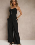 elsa.m by may Compleu Elegant Negru Top cu nasturi și Pantaloni largi din Vâscoză și Bumbac Divianne