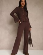 elsa.m by may Compleu Maro din Tricot cu Vâscoză Cardigan cu Mâneci Largi și Pantaloni Cenella