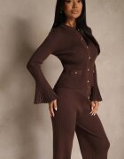 elsa.m by may Compleu Maro din Tricot cu Vâscoză Cardigan cu Mâneci Largi și Pantaloni Cenella