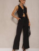 elsa.m by may Compleu Negru cu Zirconii Vestă Scurtă și Pantaloni Eleganți Diviriel