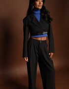 elsa.m by may Compleu Negru Stil Costum Pantaloni Largi cu Curea și Sacou Scurt Veritia