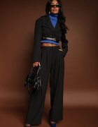 elsa.m by may Compleu Negru Stil Costum Pantaloni Largi cu Curea și Sacou Scurt Veritia