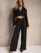 elsa.m by may Compleu Negru Stil Costum Pantaloni Largi cu Curea și Sacou Scurt Veritia