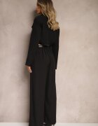 elsa.m by may Compleu Negru Stil Costum Pantaloni Largi cu Curea și Sacou Scurt Veritia