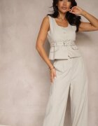 elsa.m by may Costum Bej cu Viscoză Pantaloni larghi și Vestă Helivia