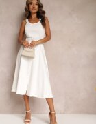 elsa.m by may Fustă Albă Trapez Midi cu bază cloș și curea cu cataramă din bumbac Marydevi