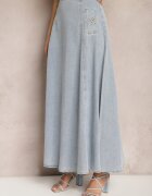 elsa.m by may Fustă albastră deschisă din bumbac maxi cloș din denim cu lanț decorativ Viralle