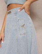elsa.m by may Fustă albastră deschisă din bumbac maxi cloș din denim cu lanț decorativ Viralle