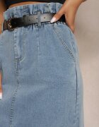 elsa.m by may Fustă Albastră Din bumbac High Waist cu șliț și curea și elastic în talie Crisbella