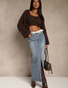 elsa.m by may Fustă Albastră din Denim cu Croi Tip Creion Ornată cu Șliț Lisovira