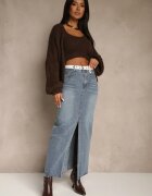 elsa.m by may Fustă Albastră din Denim cu Croi Tip Creion Ornată cu Șliț Lisovira