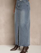 elsa.m by may Fustă Albastră din Denim cu Croi Tip Creion Ornată cu Șliț Lisovira