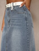 elsa.m by may Fustă Albastră din Denim cu Croi Tip Creion Ornată cu Șliț Lisovira