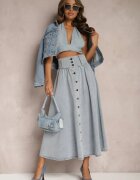 elsa.m by may Fustă Albastru Deschis Denim Maxi cu Nasturi din Bumbac Rachellia