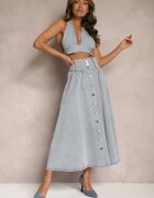 elsa.m by may Fustă Albastru Deschis Denim Maxi cu Nasturi din Bumbac Rachellia