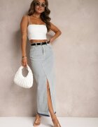 elsa.m by may Fustă albastru deschis tip creion din denim cu despicătură decorativă Lefrana