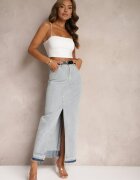 elsa.m by may Fustă albastru deschis tip creion din denim cu despicătură decorativă Lefrana