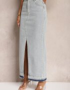 elsa.m by may Fustă albastru deschis tip creion din denim cu despicătură decorativă Lefrana