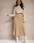 elsa.m by may Fustă bej evazată cu elastic în talie finisată cu benzi decorative Evirenie