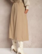elsa.m by may Fustă bej evazată cu elastic în talie finisată cu benzi decorative Evirenie
