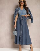 elsa.m by may Fustă Bleumarin Denim Maxi cu Nasturi din Bumbac Rachellia