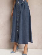 elsa.m by may Fustă Bleumarin Denim Maxi cu Nasturi din Bumbac Rachellia