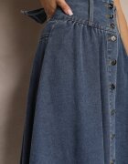 elsa.m by may Fustă Bleumarin Denim Maxi cu Nasturi din Bumbac Rachellia
