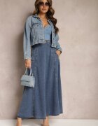 elsa.m by may Fustă bleumarin din bumbac maxi evazată din denim cu lanț decorativ Viralle