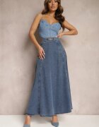 elsa.m by may Fustă bleumarin din bumbac maxi evazată din denim cu lanț decorativ Viralle