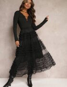elsa.m by may Fustă Cloche Neagră din Material de Tul cu Elastic în Talie Ejlia