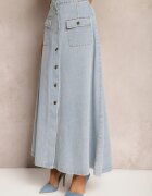 elsa.m by may Fustă cloș albastru deschis din denim maxi din bumbac cu nasturi Brissa