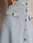 elsa.m by may Fustă cloș albastru deschis din denim maxi din bumbac cu nasturi Brissa