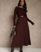 elsa.m by may Fustă Cloș Bordeaux din Viscoză cu o curea suplimentară cu cataramă Lowedina