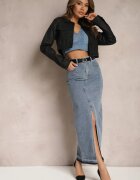elsa.m by may Fustă creion bleumarin din denim cu șliț decorativ Lefrana