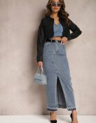 elsa.m by may Fustă creion bleumarin din denim cu șliț decorativ Lefrana