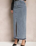elsa.m by may Fustă creion bleumarin din denim cu șliț decorativ Lefrana