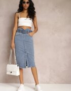 elsa.m by may Fustă creion denim albastră midi cu nasturi și șliț Jackiesa
