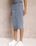 elsa.m by may Fustă creion denim albastră midi cu nasturi și șliț Jackiesa