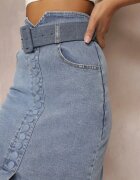 elsa.m by may Fustă creion denim albastră midi cu nasturi și șliț Jackiesa