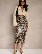 elsa.m by may Fustă creion Maro High Waist Leopard cu șliț Tamionwea