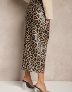 elsa.m by may Fustă creion Maro High Waist Leopard cu șliț Tamionwea