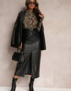 elsa.m by may Fustă Creion Neagră Maxi din Piele Ecologică Evell