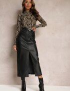 elsa.m by may Fustă Creion Neagră Maxi din Piele Ecologică Evell