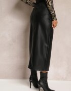 elsa.m by may Fustă Creion Neagră Maxi din Piele Ecologică Evell