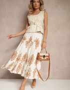 elsa.m by may Fustă Crem-Bej Evazată cu Modele Ornamentale din Viscoză Sarinea