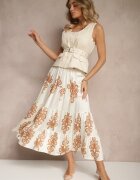 elsa.m by may Fustă Crem-Bej Evazată cu Modele Ornamentale din Viscoză Sarinea