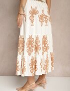 elsa.m by may Fustă Crem-Bej Evazată cu Modele Ornamentale din Viscoză Sarinea