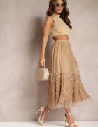 elsa.m by may Fustă de tul bej maxi cu elastic în talie Nadelyn